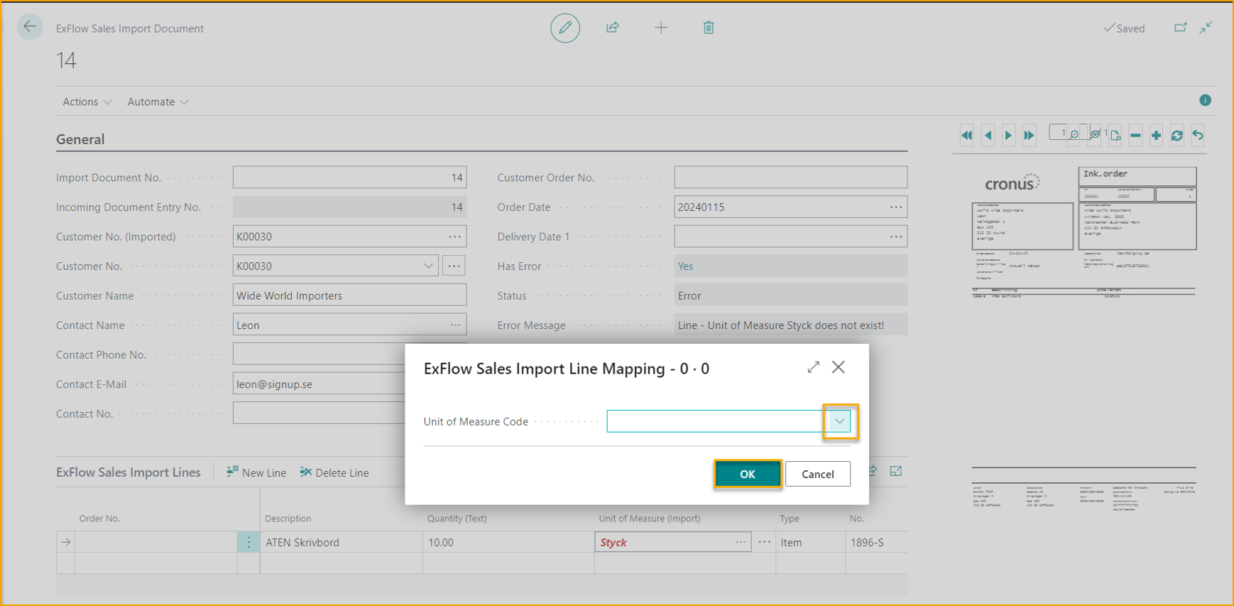 Import Sales Document