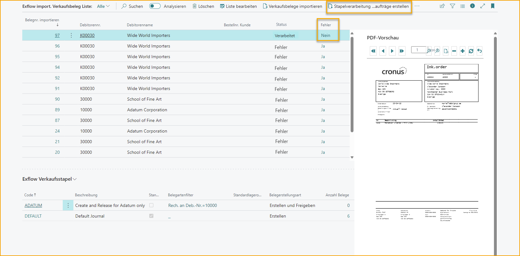 Import Sales Document