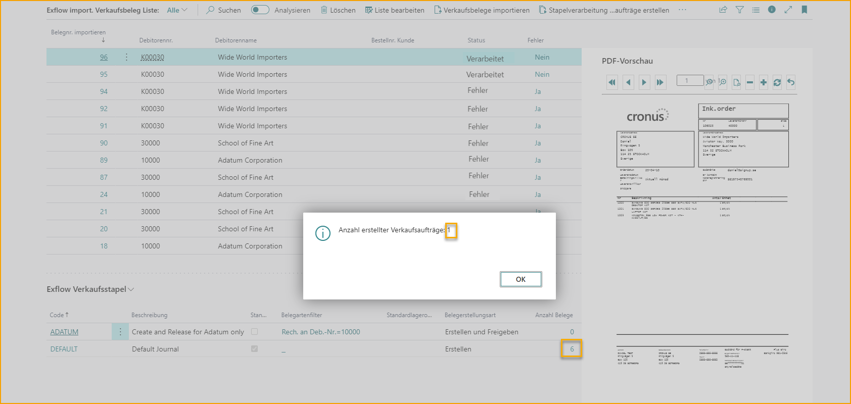 Import Sales Document