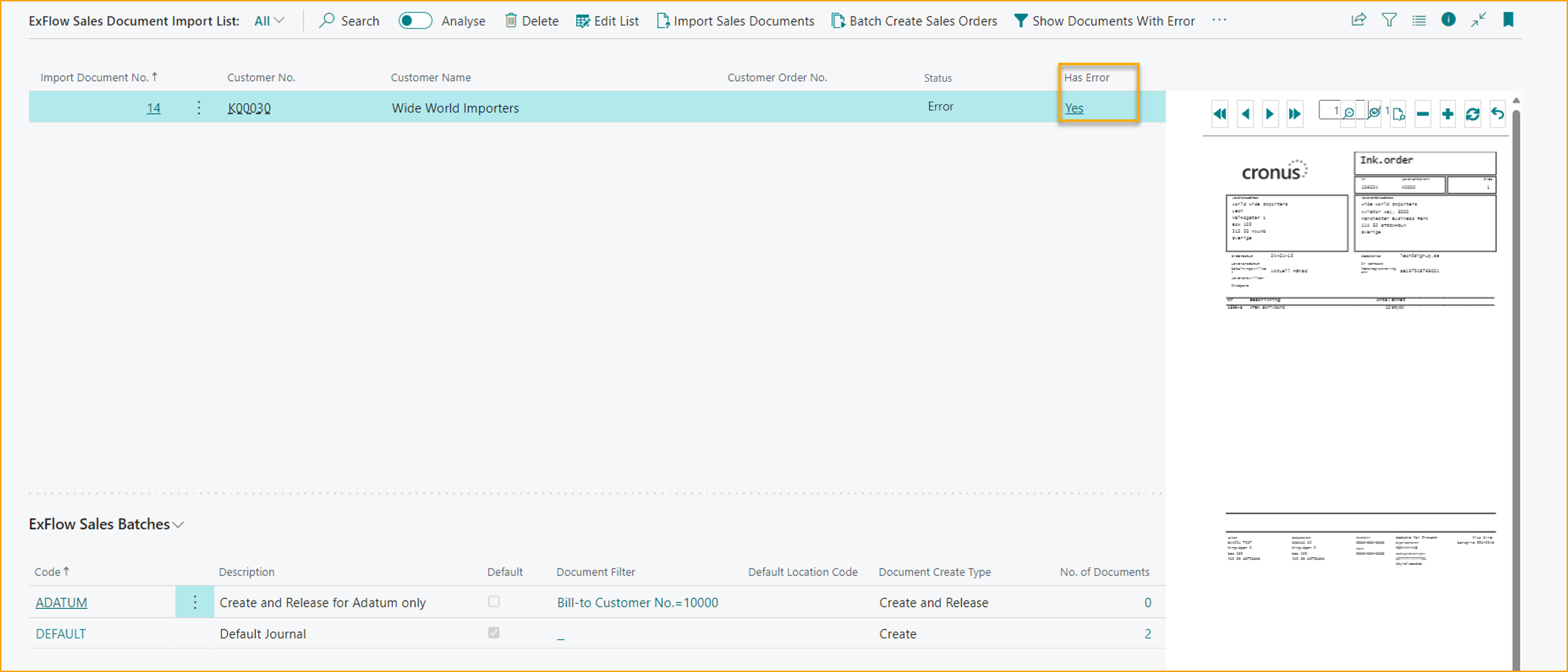 Import Sales Document