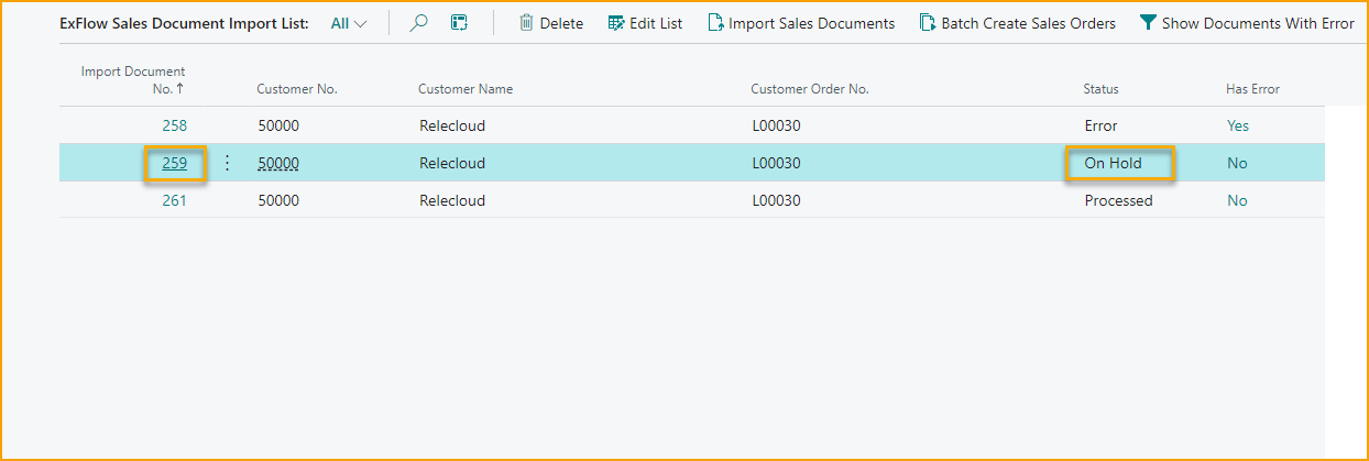 Import Sales Document